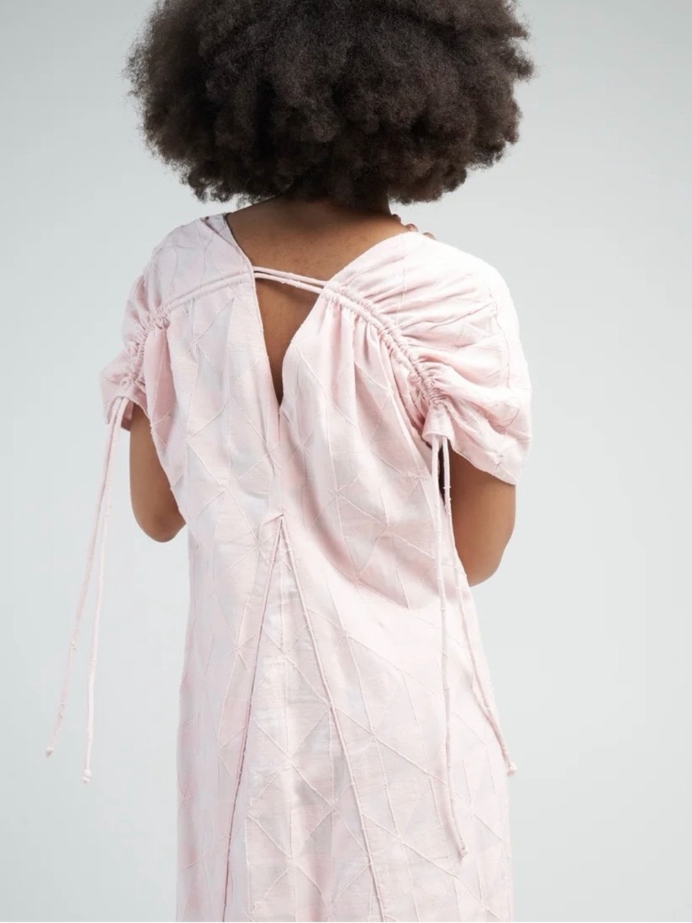 Mirth Bordeaux Caftan Rosa Maxi Dress M Jacquard Pink Cotton V-Back Tie $398 - Picture 4 of 16